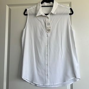 White sleeveless button down blouse